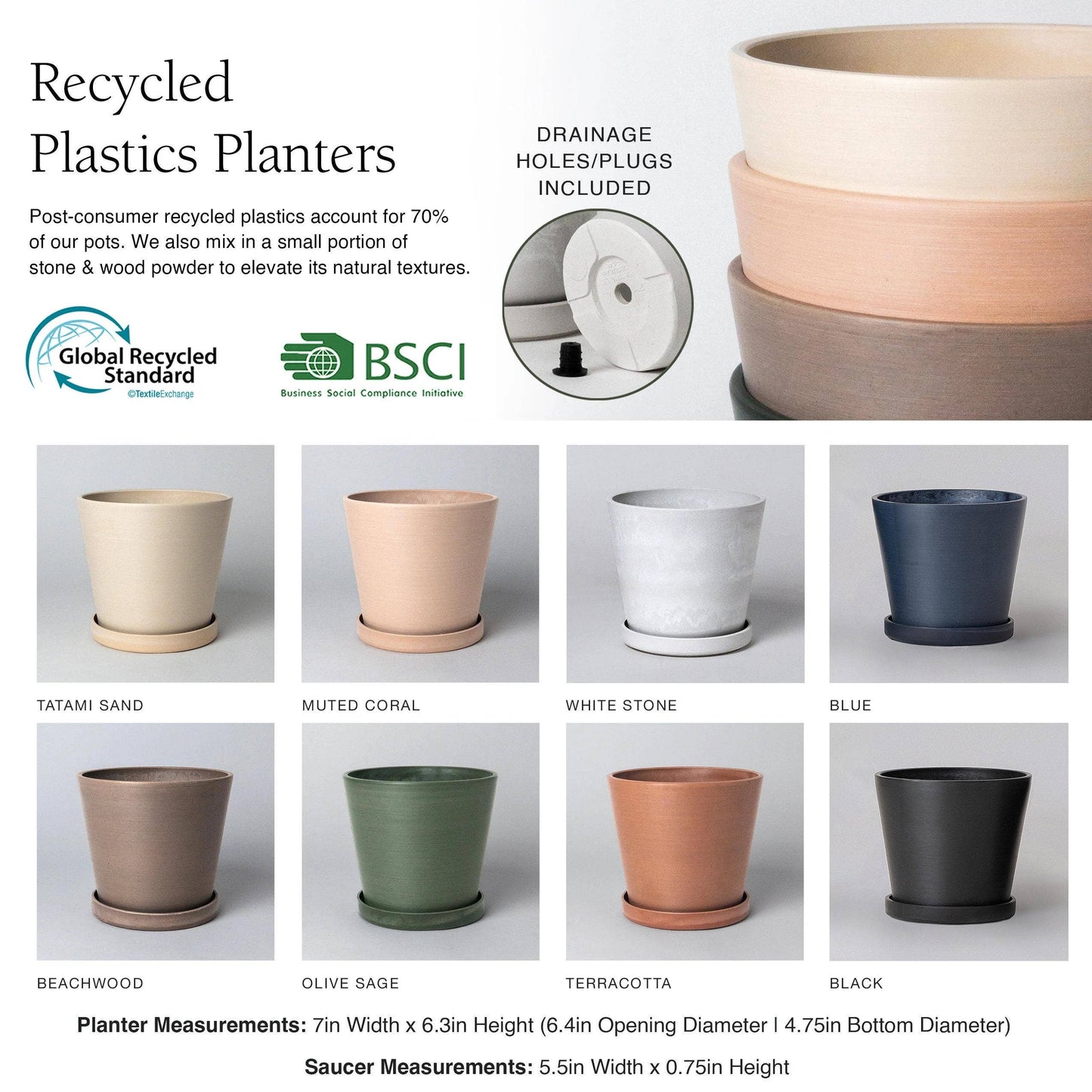 7" Tapered Signature Planter Pot & Saucer Set | Earth Tones